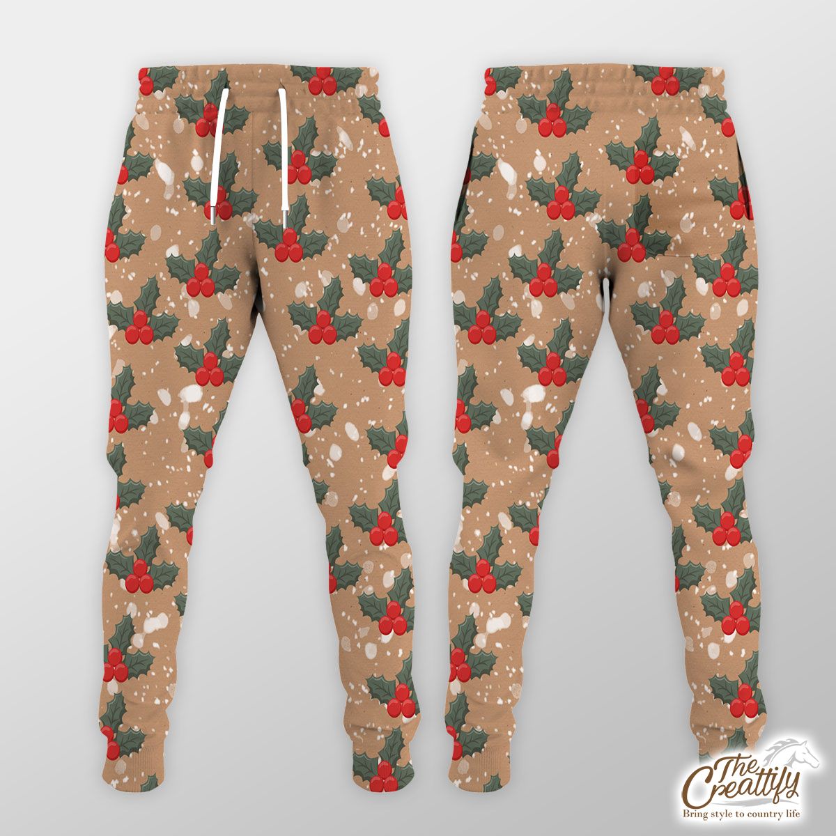 Holly Leaf On Snowflake Background Jogger Pant
