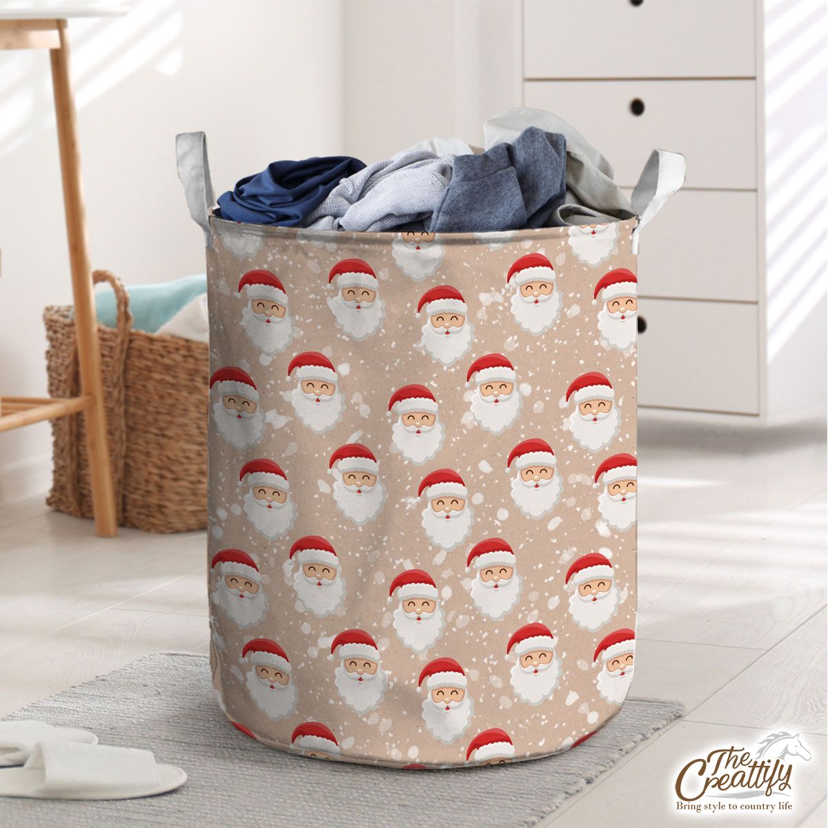 Santa Clause Snowflake Background Laundry Basket