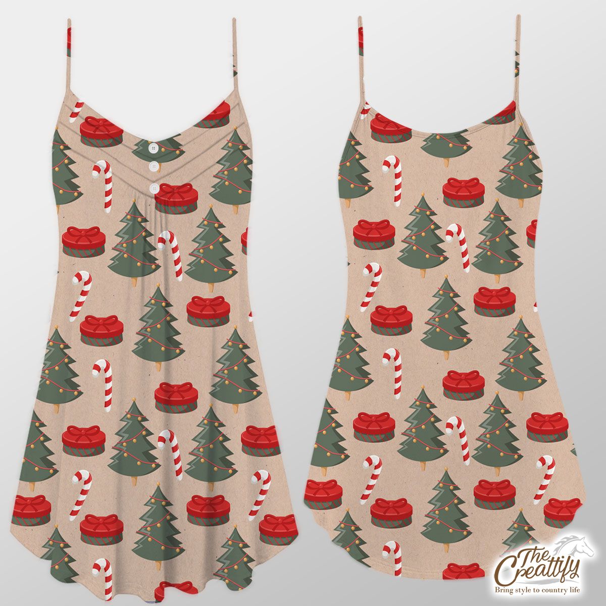 Christmas Tree, Christmas Gift, Candy Cane Suspender Dress