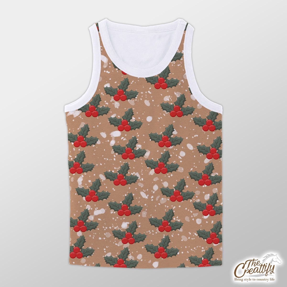 Holly Leaf On Snowflake Background Unisex Tank Top