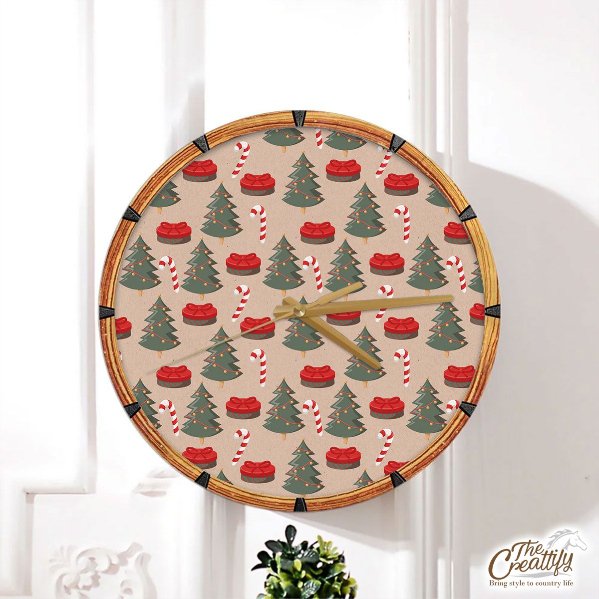 Christmas Tree, Christmas Gift, Candy Cane Wall Clock