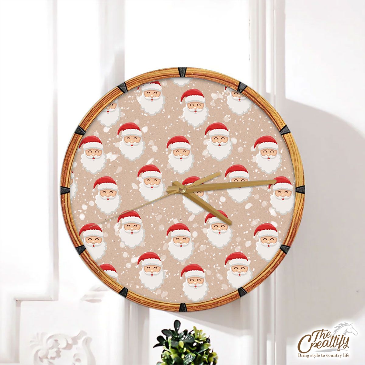 Santa Clause Snowflake Background Wall Clock