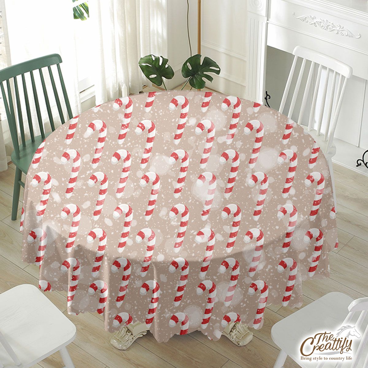 Christmas Candy Cane On Snowflake Background Waterproof Tablecloth