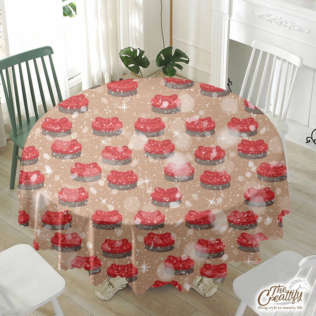 Christmas Gift On Snowflake Background Waterproof Tablecloth