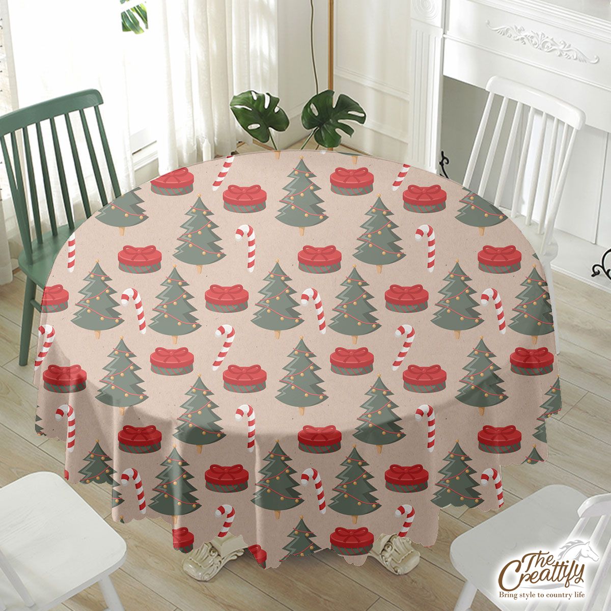 Christmas Tree, Christmas Gift, Candy Cane Waterproof Tablecloth
