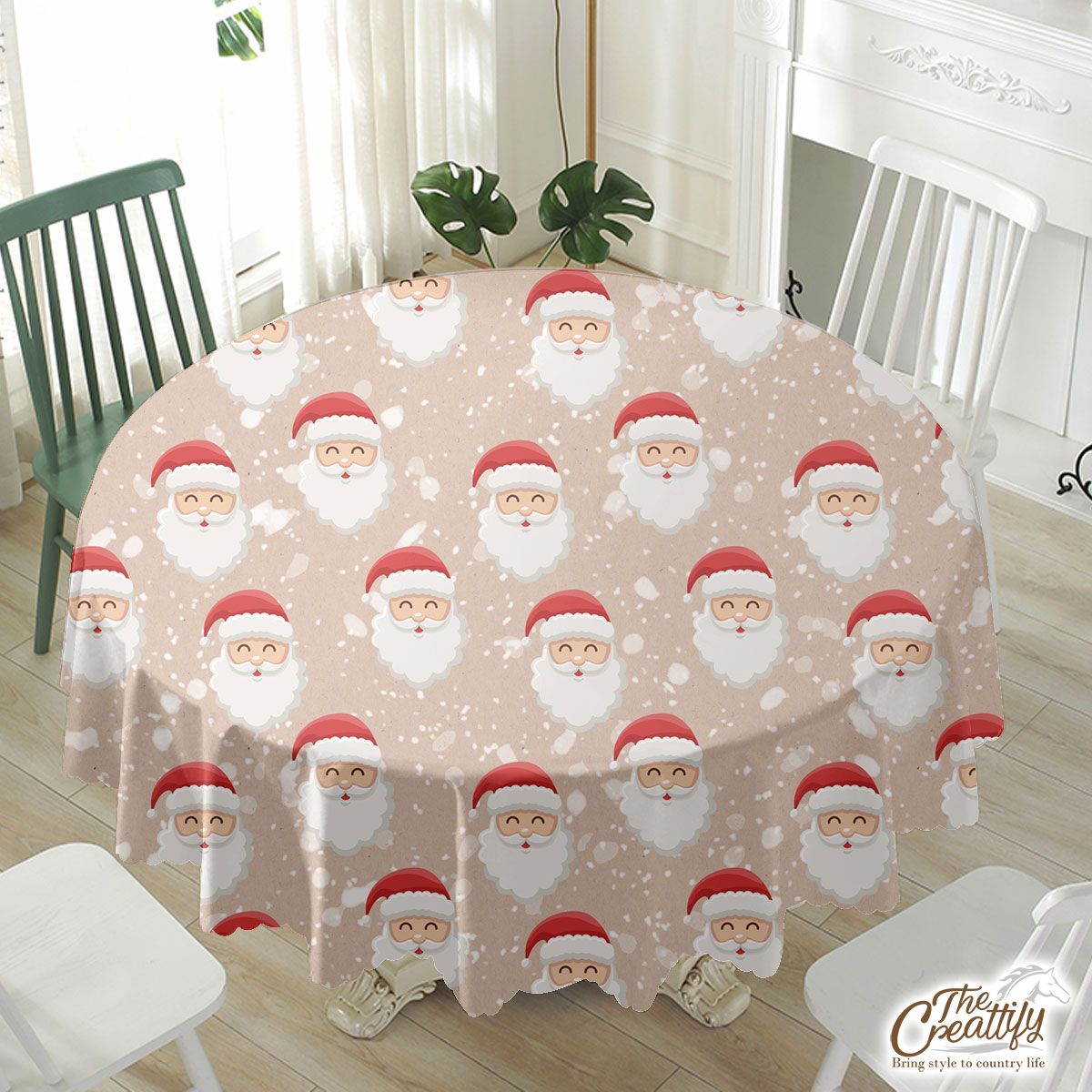 Santa Clause Snowflake Background Waterproof Tablecloth