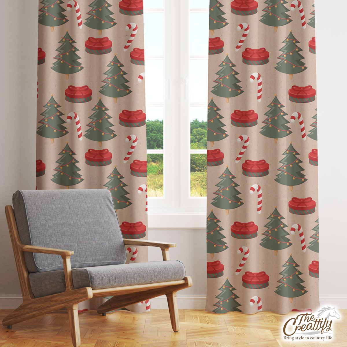 Christmas Tree, Christmas Gift, Candy Cane Window Curtain