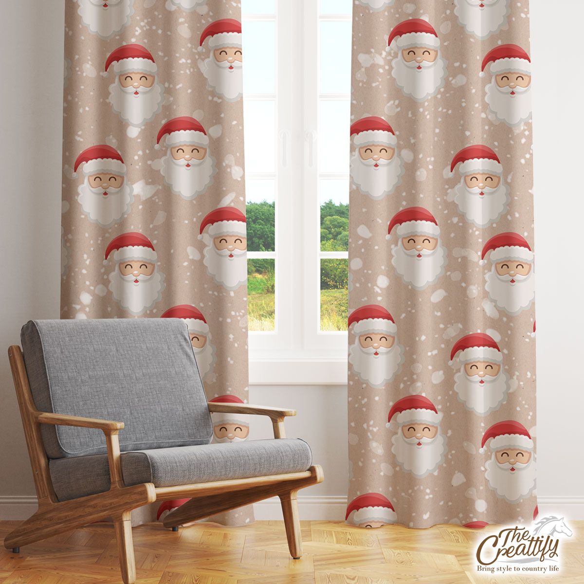 Santa Clause Snowflake Background Window Curtain