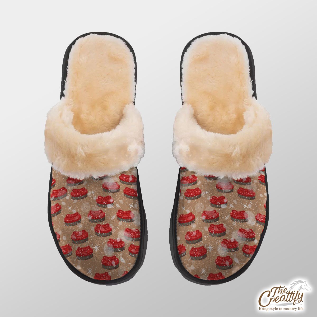 Christmas Gift On Snowflake Background Home Plush Slippers