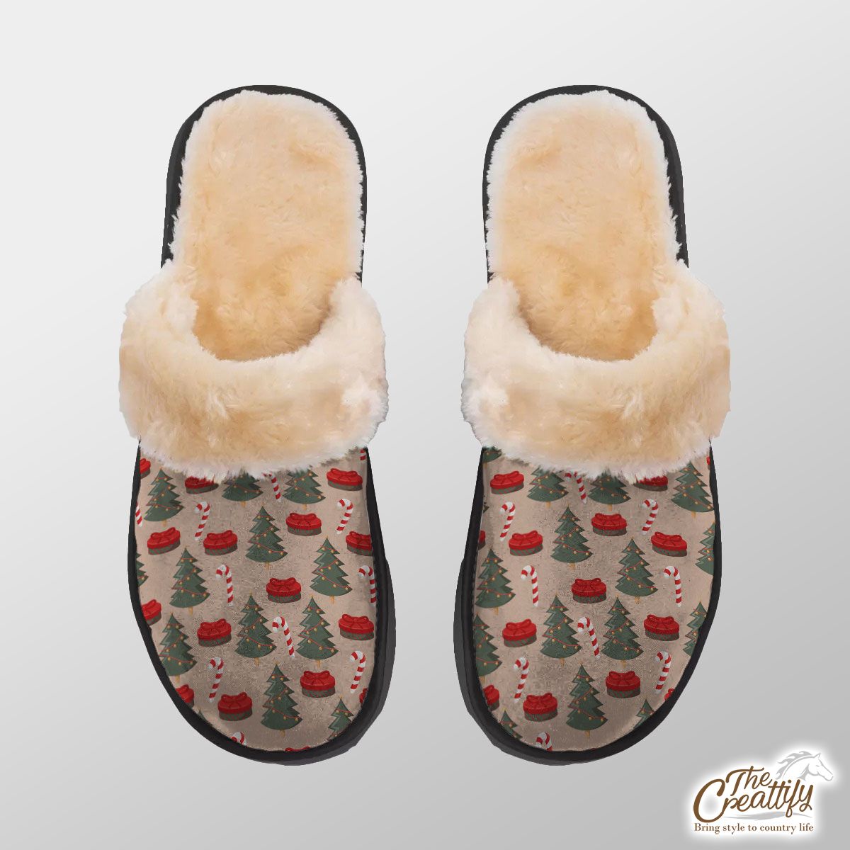 Christmas Tree, Christmas Gift, Candy Cane Home Plush Slippers