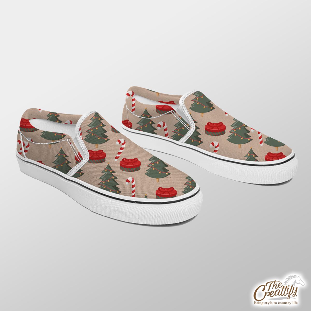 Christmas Tree, Christmas Gift, Candy Cane Slip On Sneakers