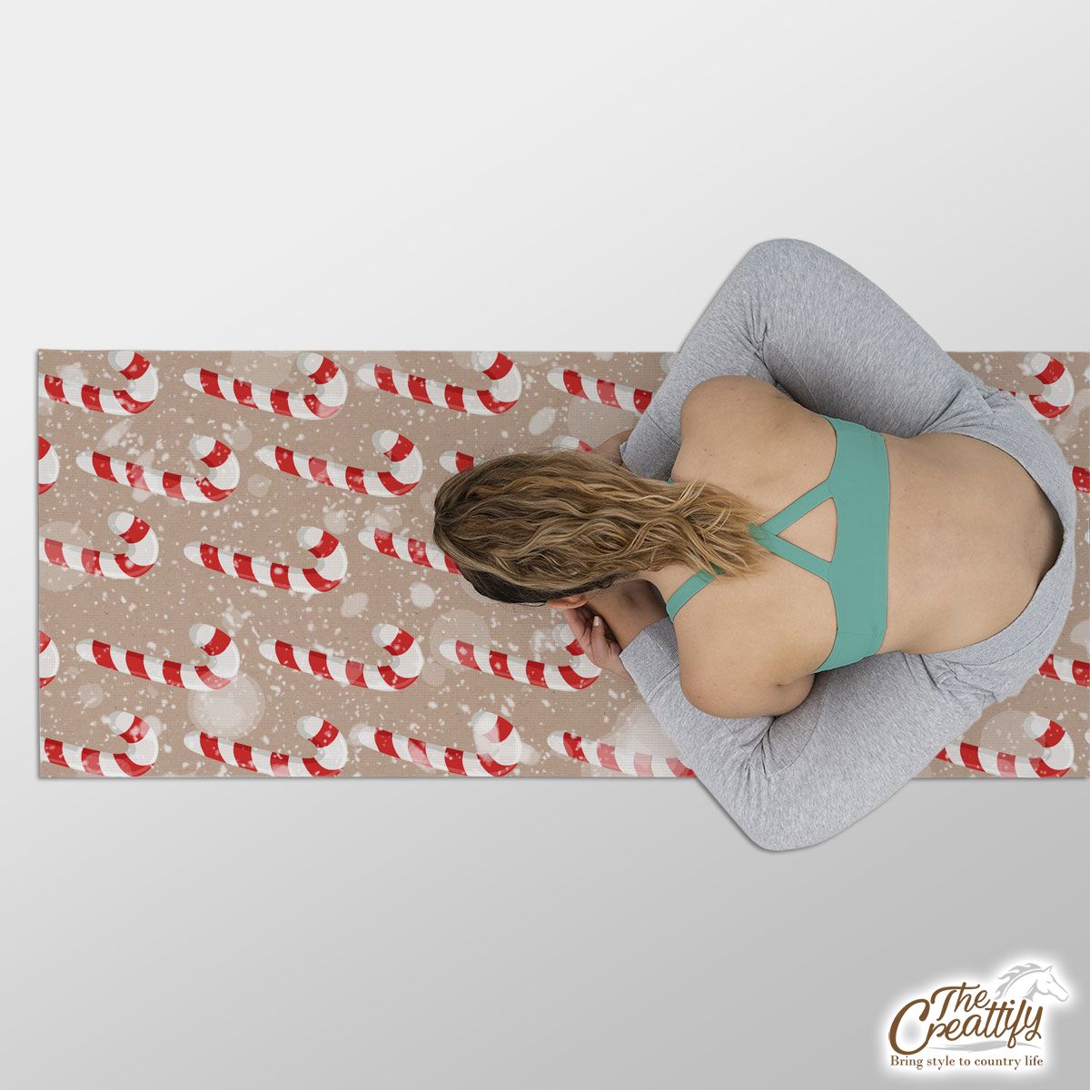 Christmas Candy Cane On Snowflake Background Yoga Mat