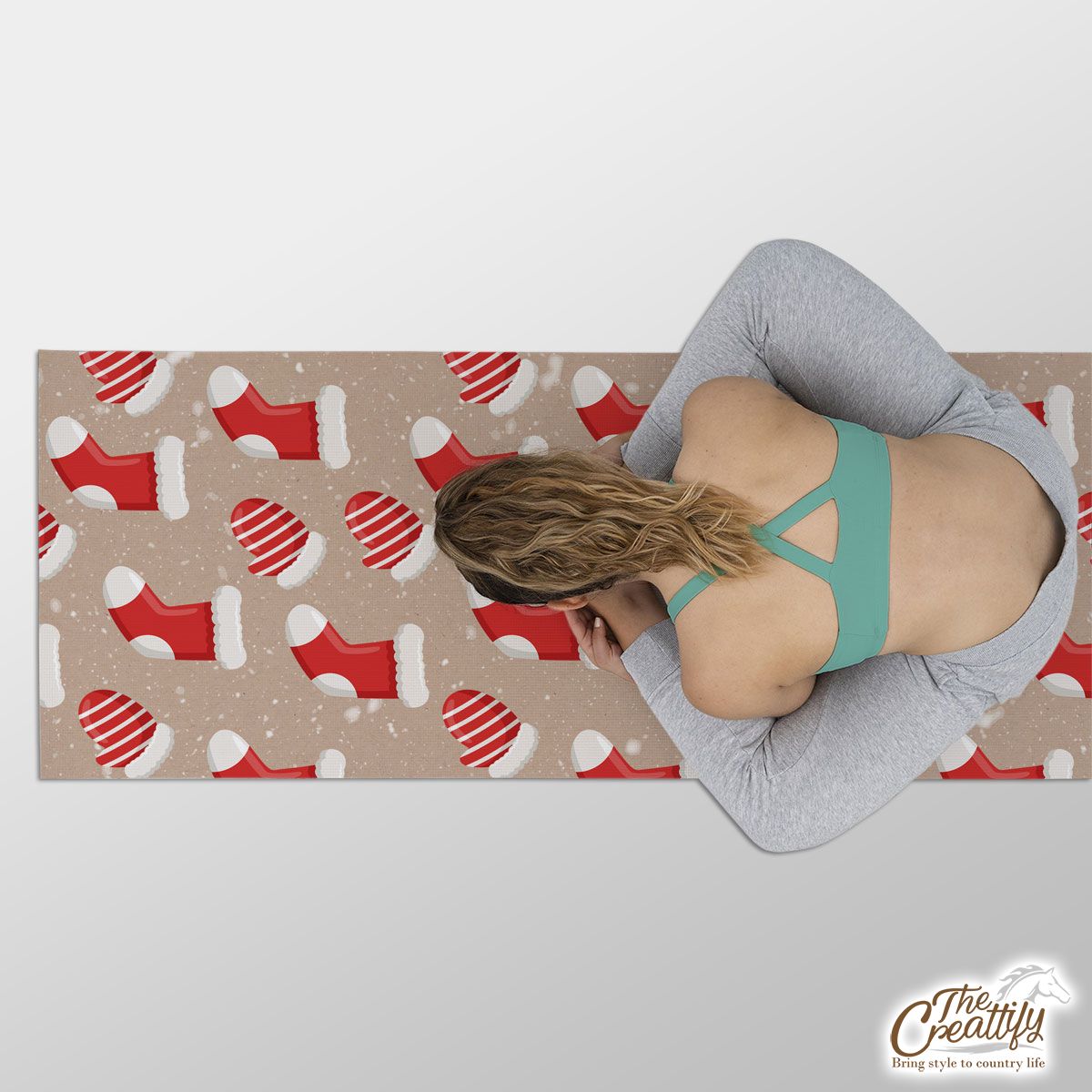 Christmas Socks On Snowflake Background Yoga Mat