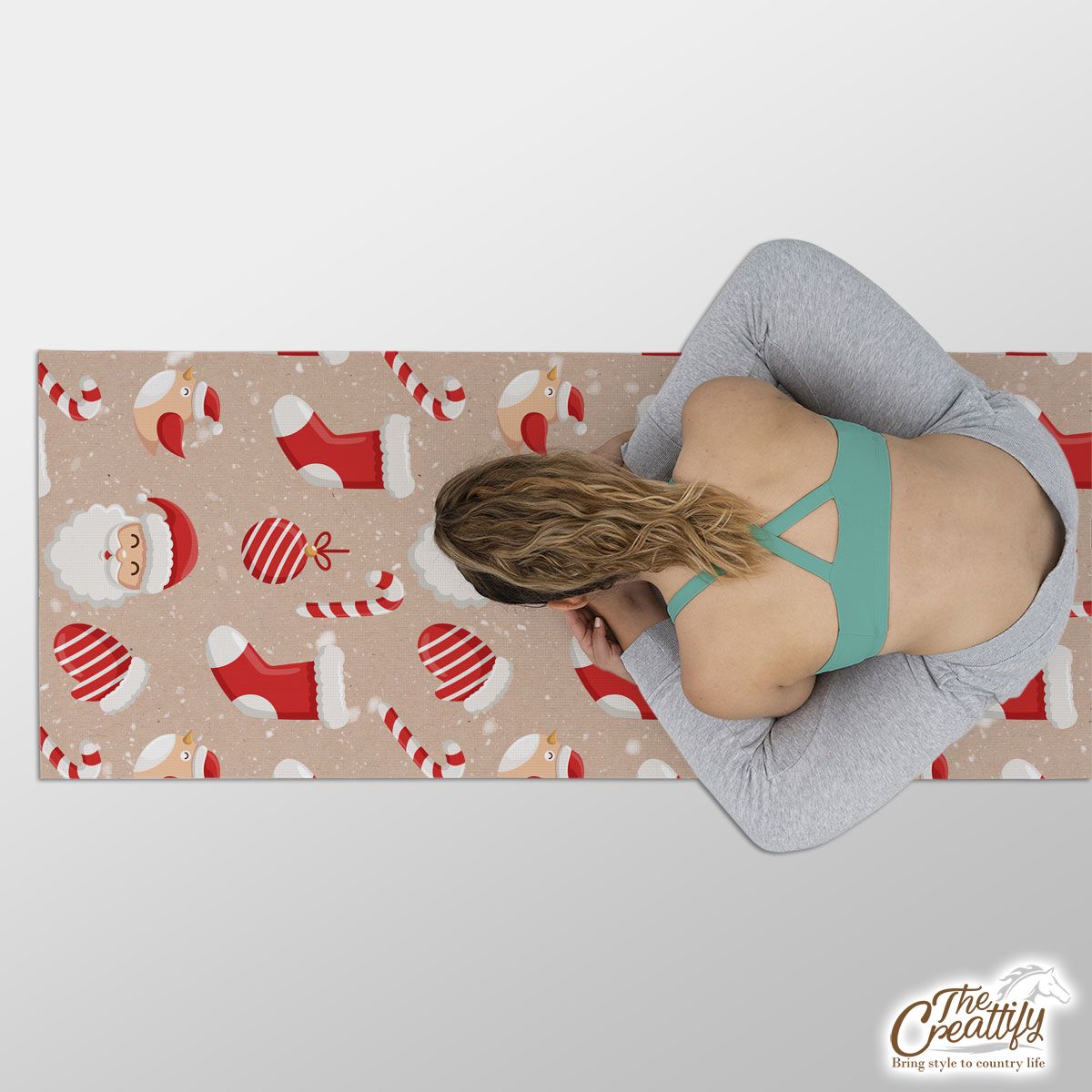 Santa Clause, Christmas Socks, Christmas Ball On Snowflake Background Yoga Mat