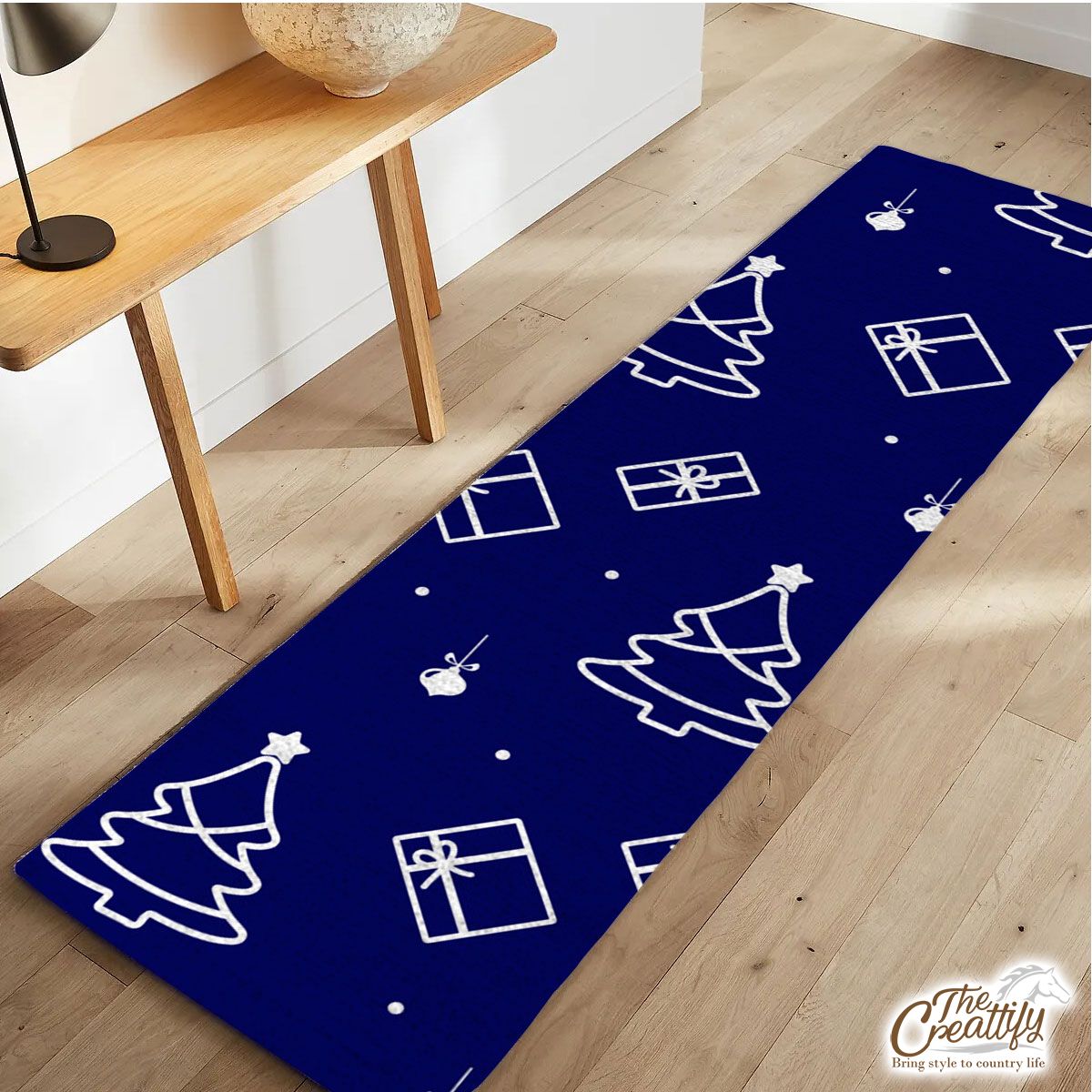 Blue And White Christmas Tree, Christmas Gift, Christmas Ball Runner Carpet