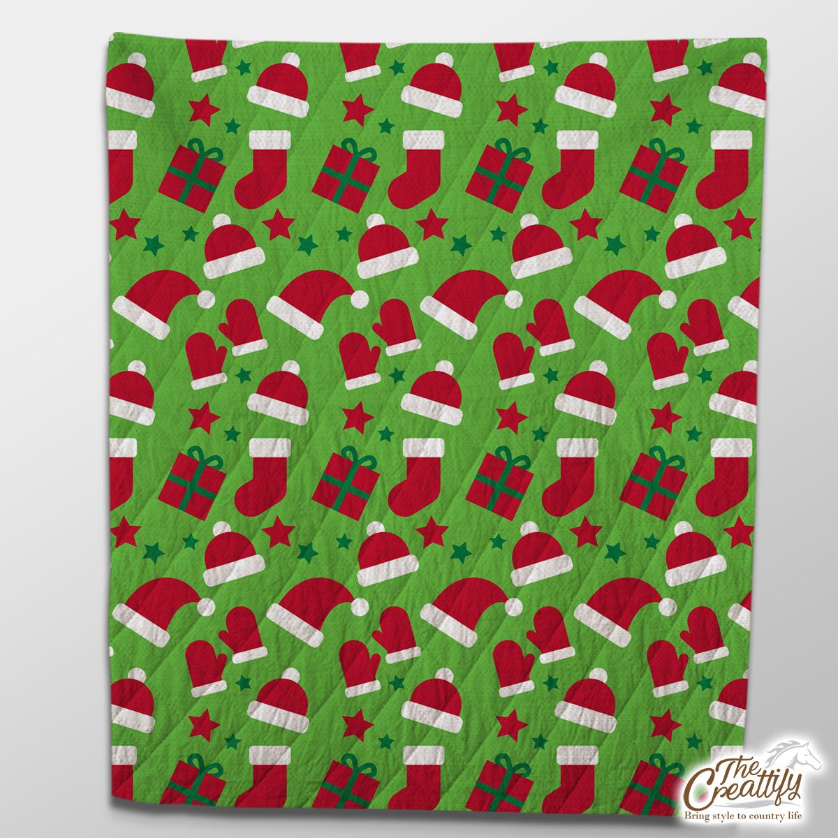 Red Green And White Christmas Gift, Christmas Socks, Santa Hat Quilt