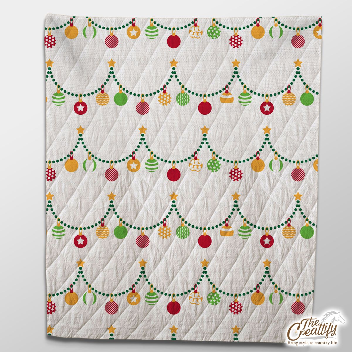 Red Green And White Christmas Light, Christmas Ball Quilt
