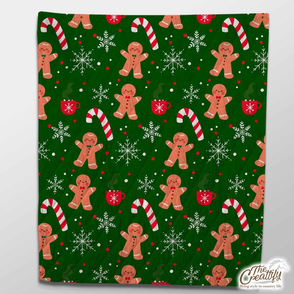 Red Green And White Gingerbread Man, Candy Cane With Snowflake Quilt