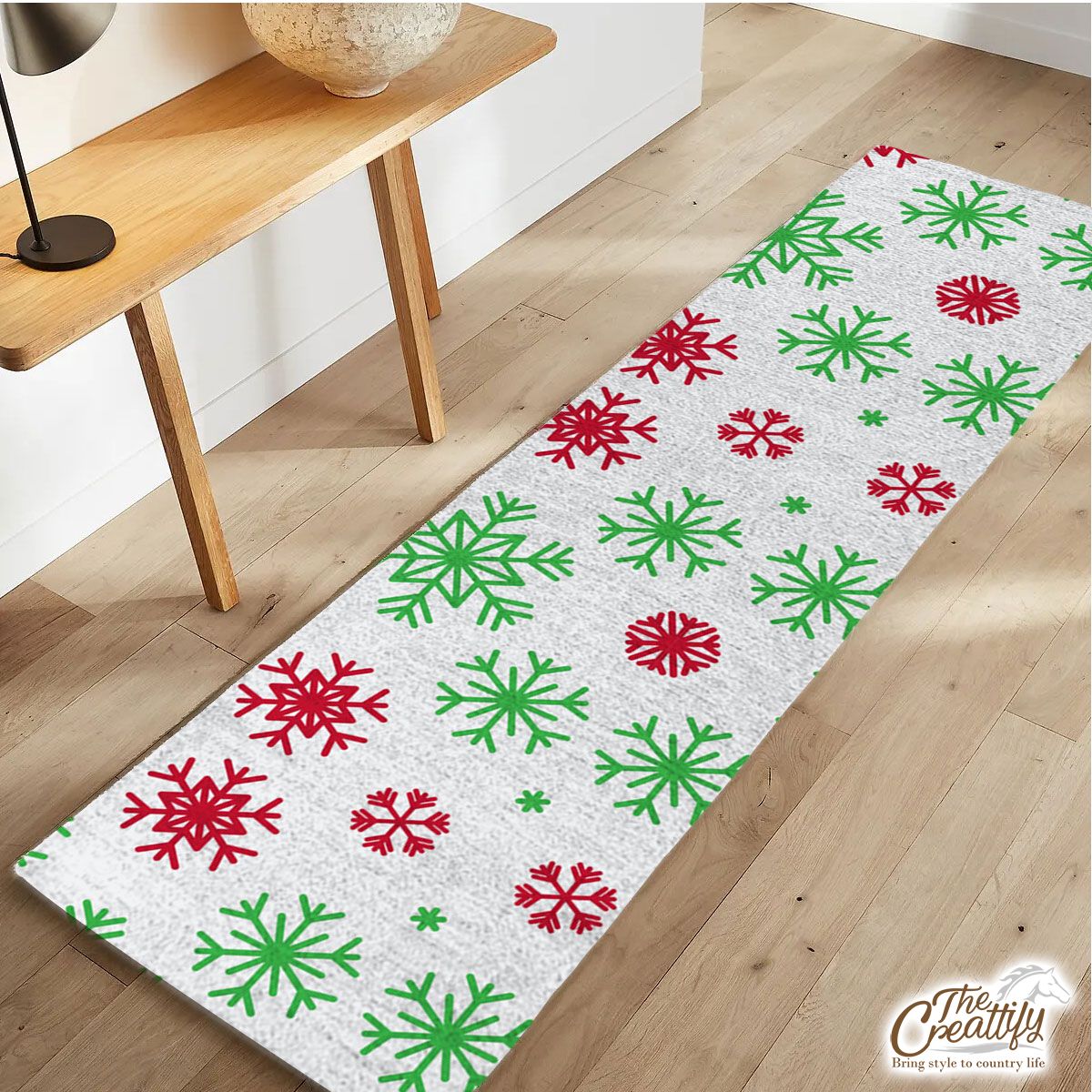 Red Green And White Snowflake Runner Carpet