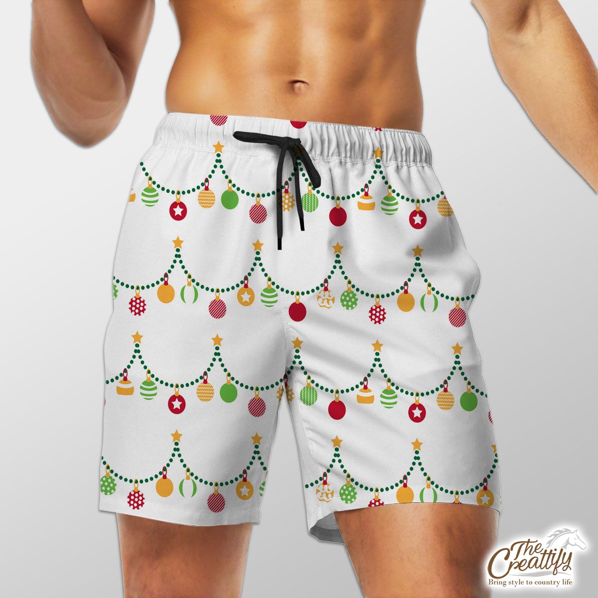 Red Green And White Christmas Light, Christmas Ball Shorts