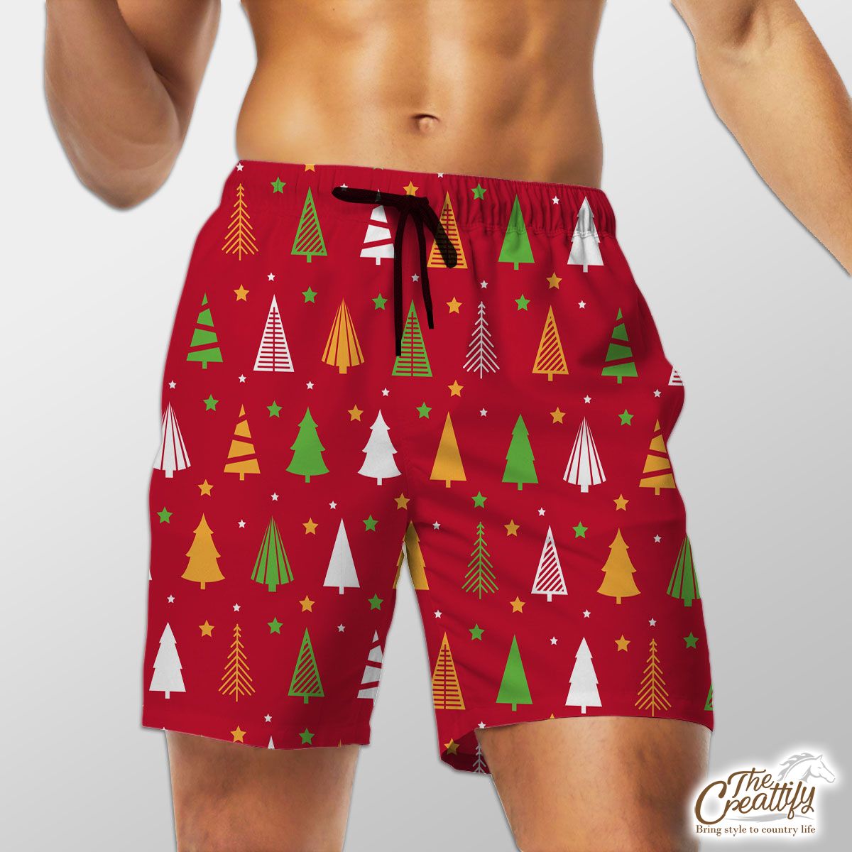 Red Green And White Christmas Tree With Star Shorts