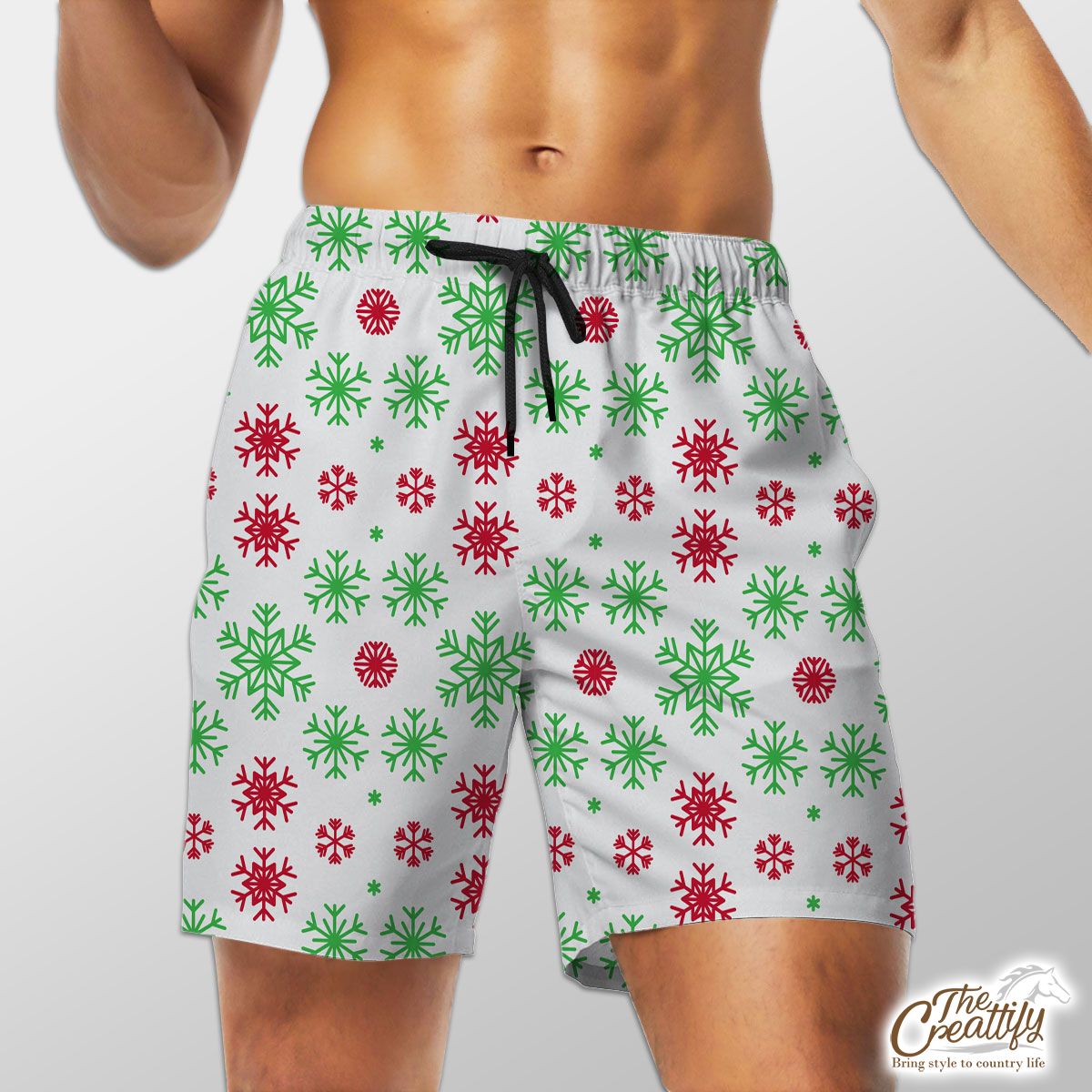 Red Green And White Snowflake Shorts