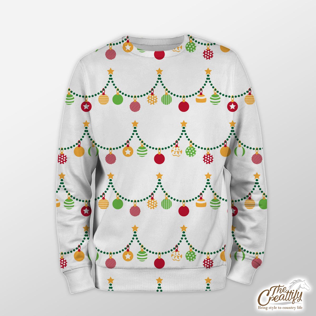 Red Green And White Christmas Light, Christmas Ball Sweatshirt