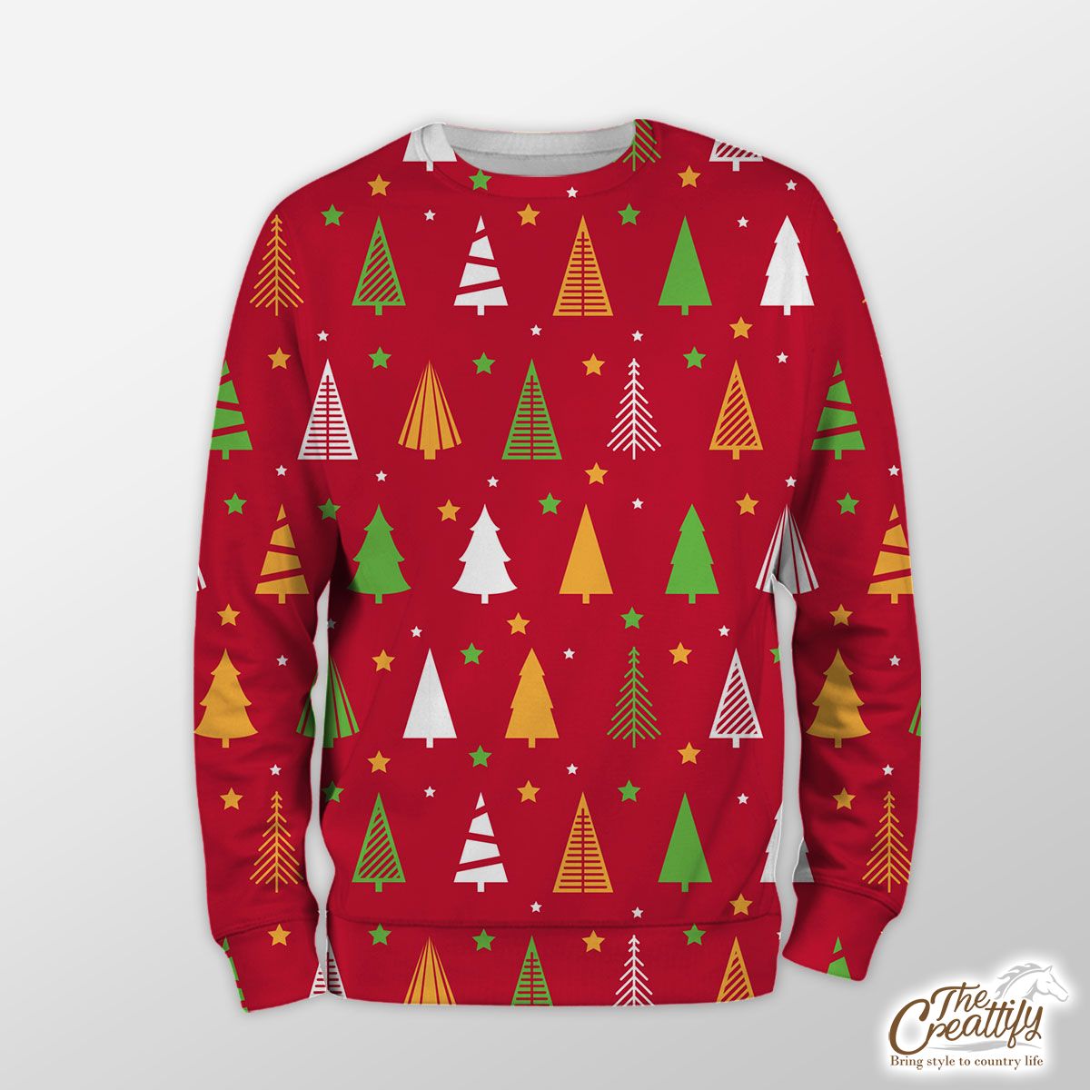 Red Green And White Christmas Tree With Star Sweatshirt