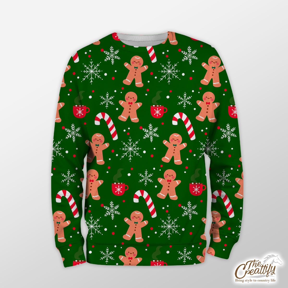 Red Green And White Gingerbread Man, Candy Cane With Snowflake Sweatshirt