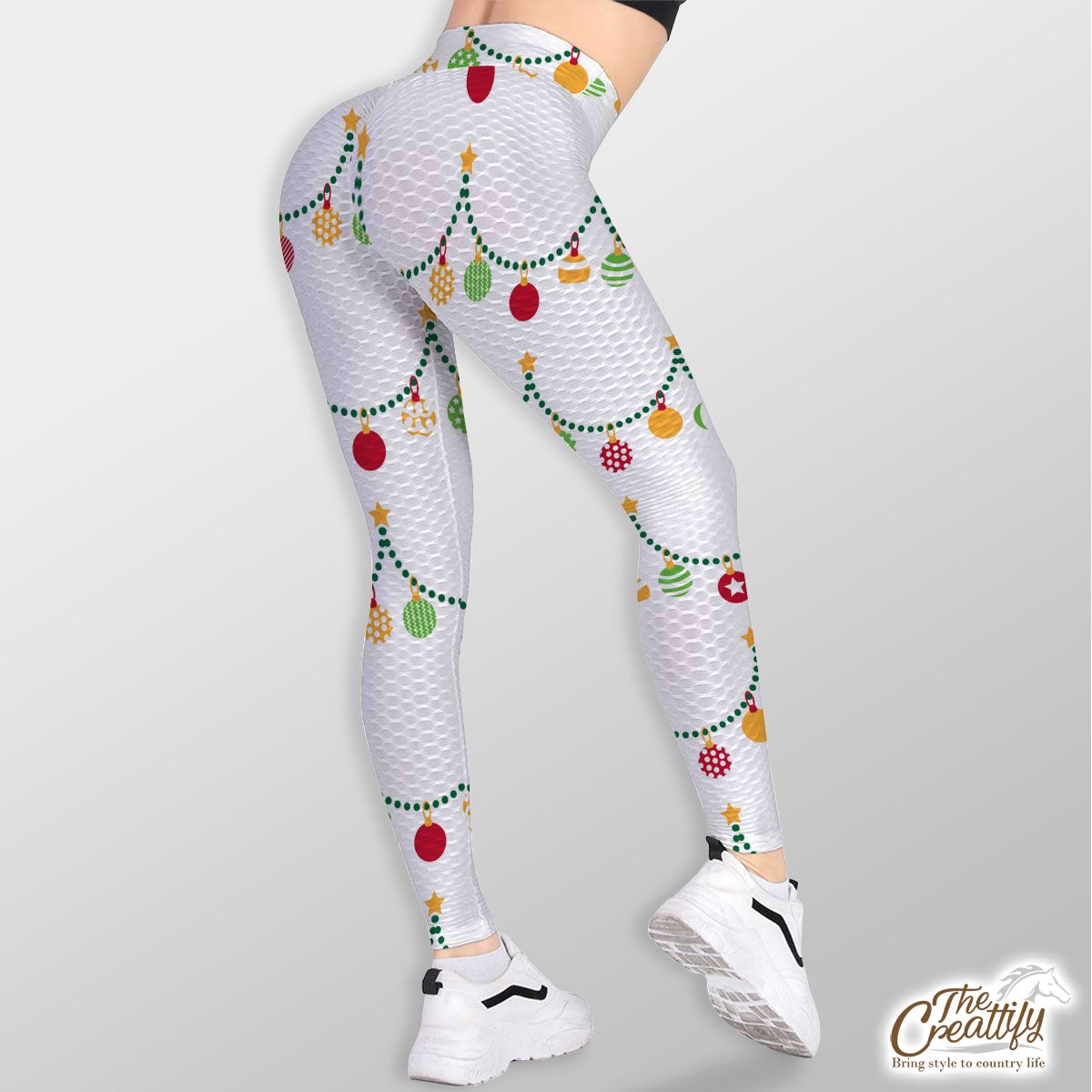 Red Green And White Christmas Light, Christmas Ball TikTok Leggings