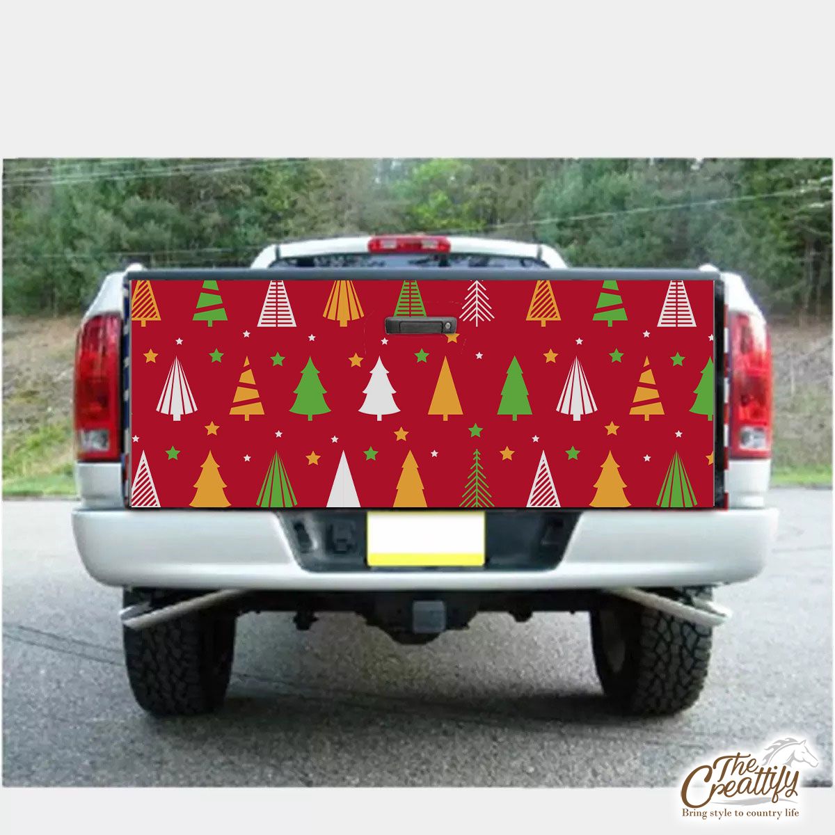 Red Green And White Christmas Tree With Star Truck Bed Decal