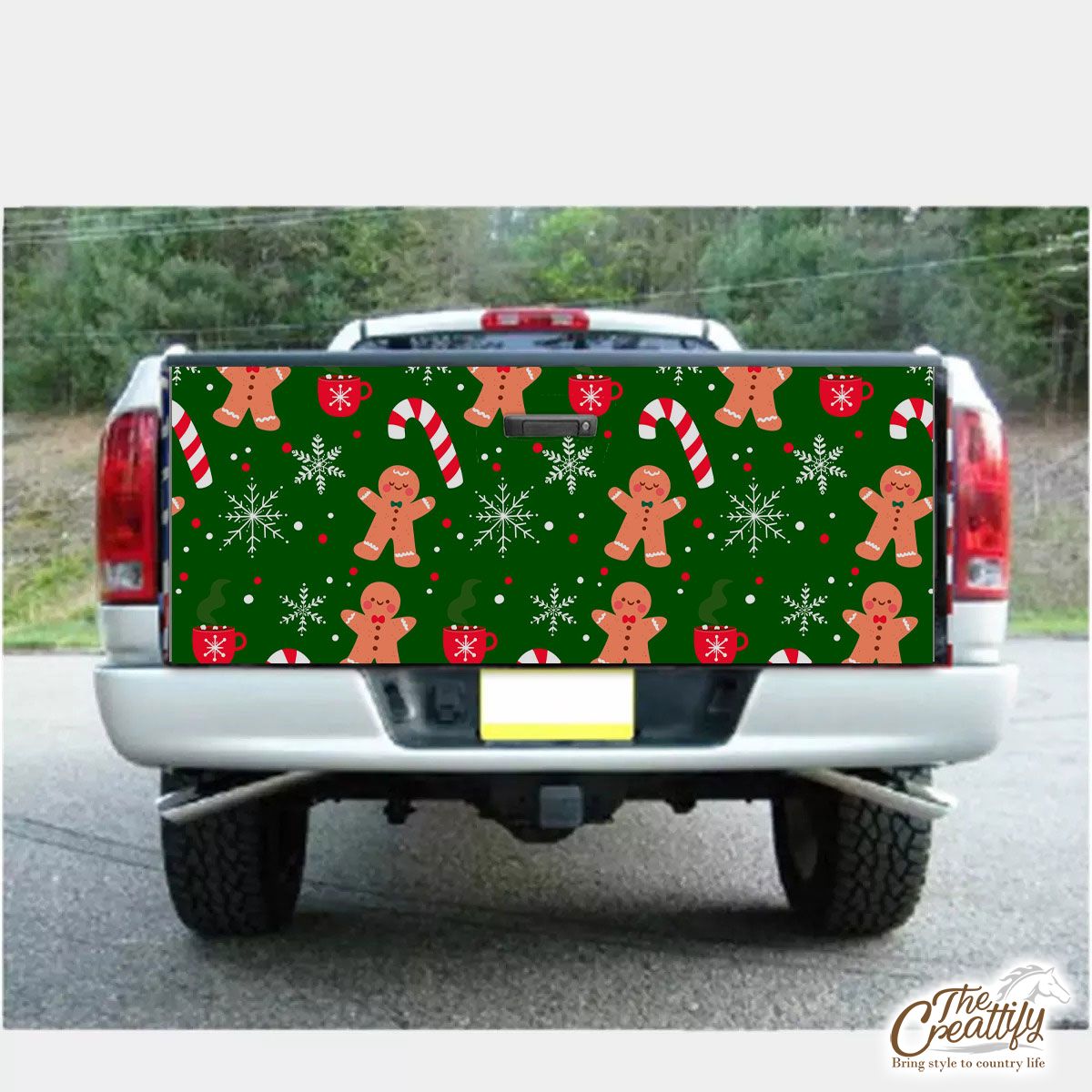 Red Green And White Gingerbread Man, Candy Cane With Snowflake Truck Bed Decal