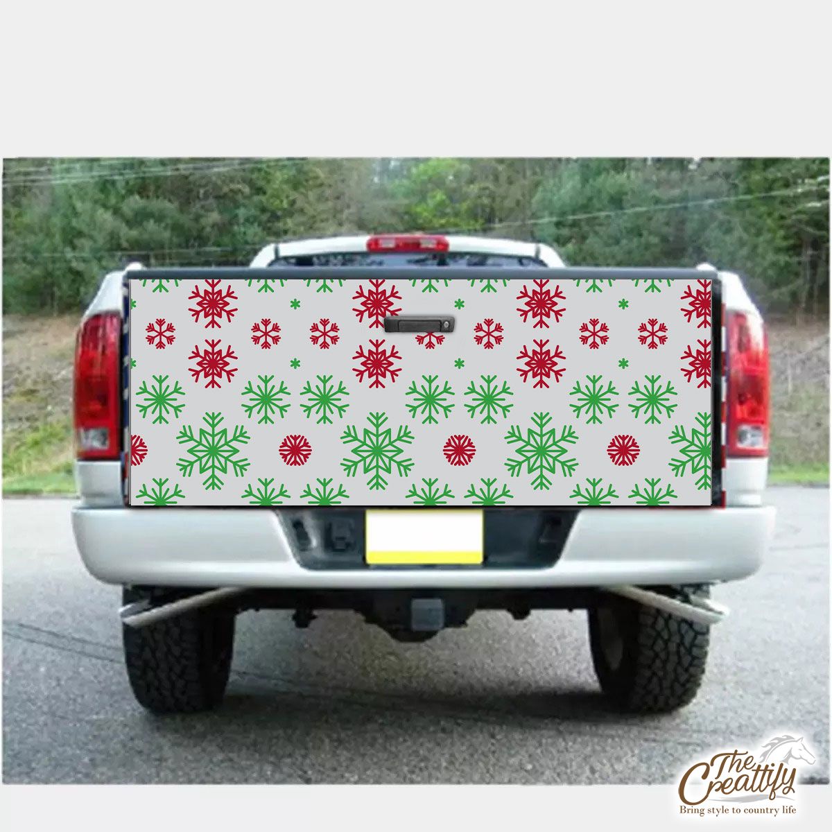 Red Green And White Snowflake Truck Bed Decal