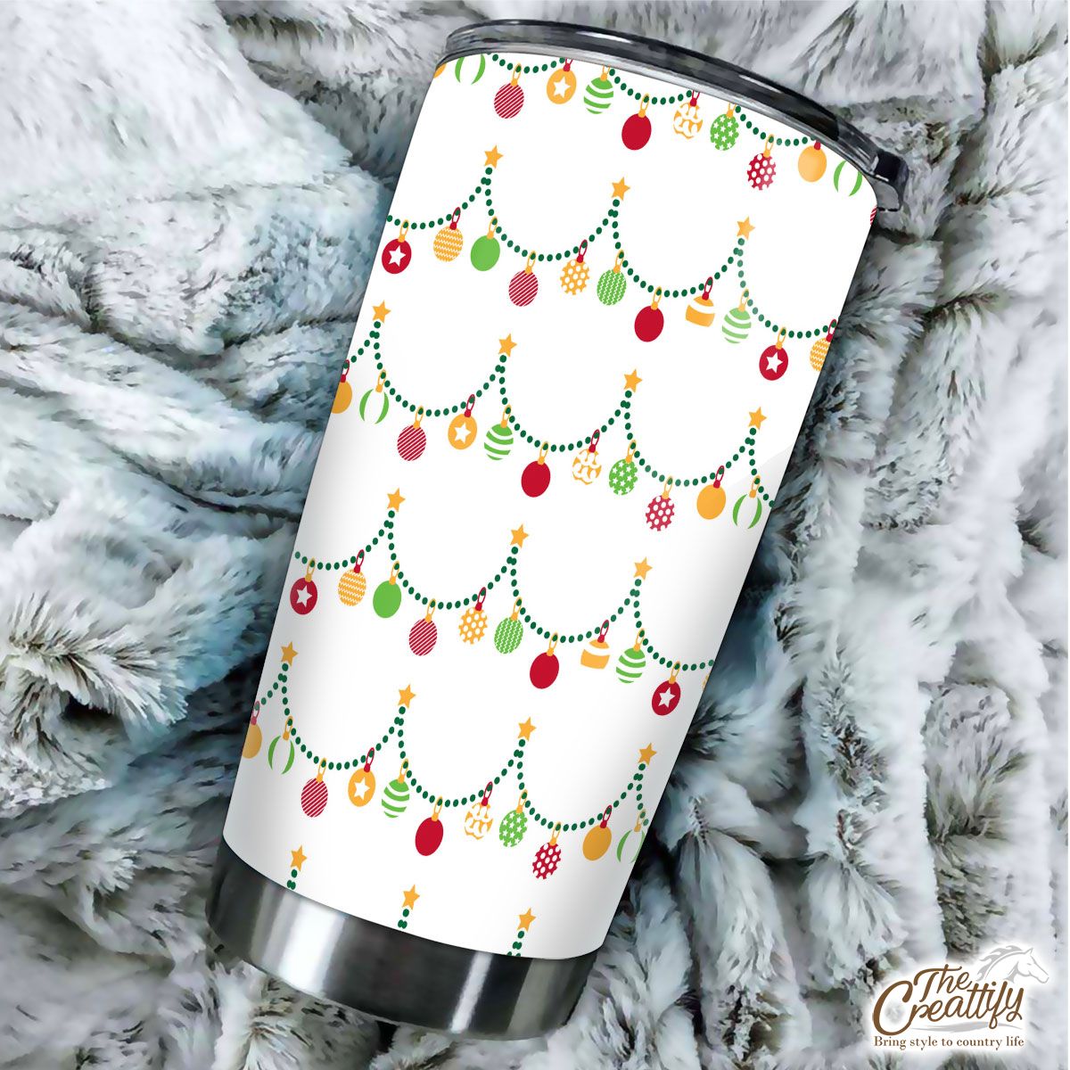 Red Green And White Christmas Light, Christmas Ball Tumbler