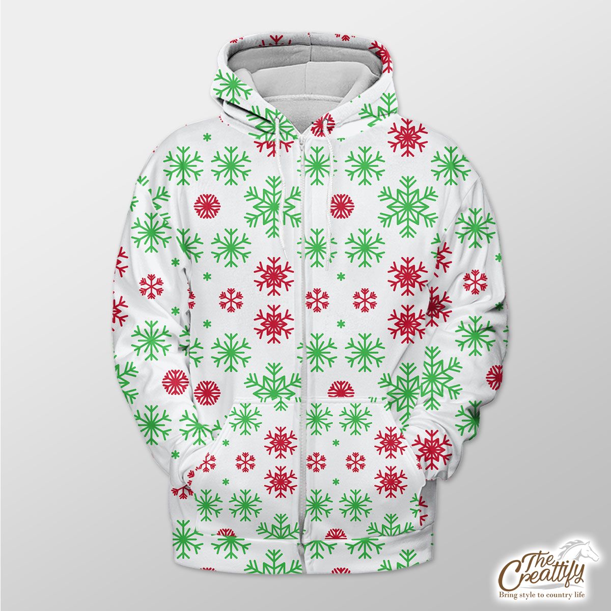 Red Green And White Snowflake Zip Hoodie