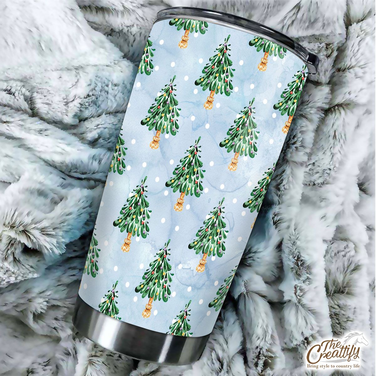 Pine Tree, Christmas Tree On Snowflake Background Tumbler