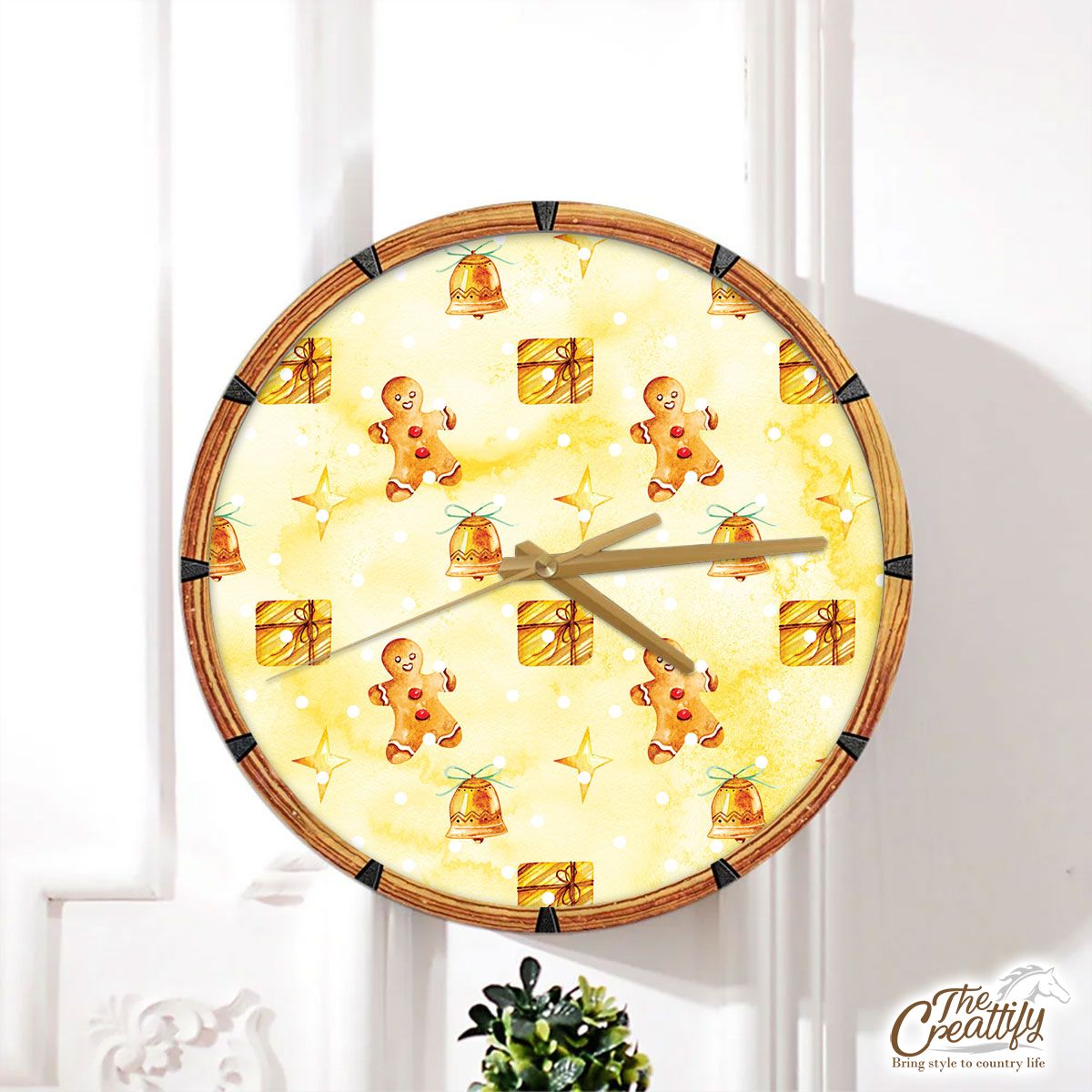 Gingerbread, Gingerbread Man, Bells And Christmas Gifts Wall Clock