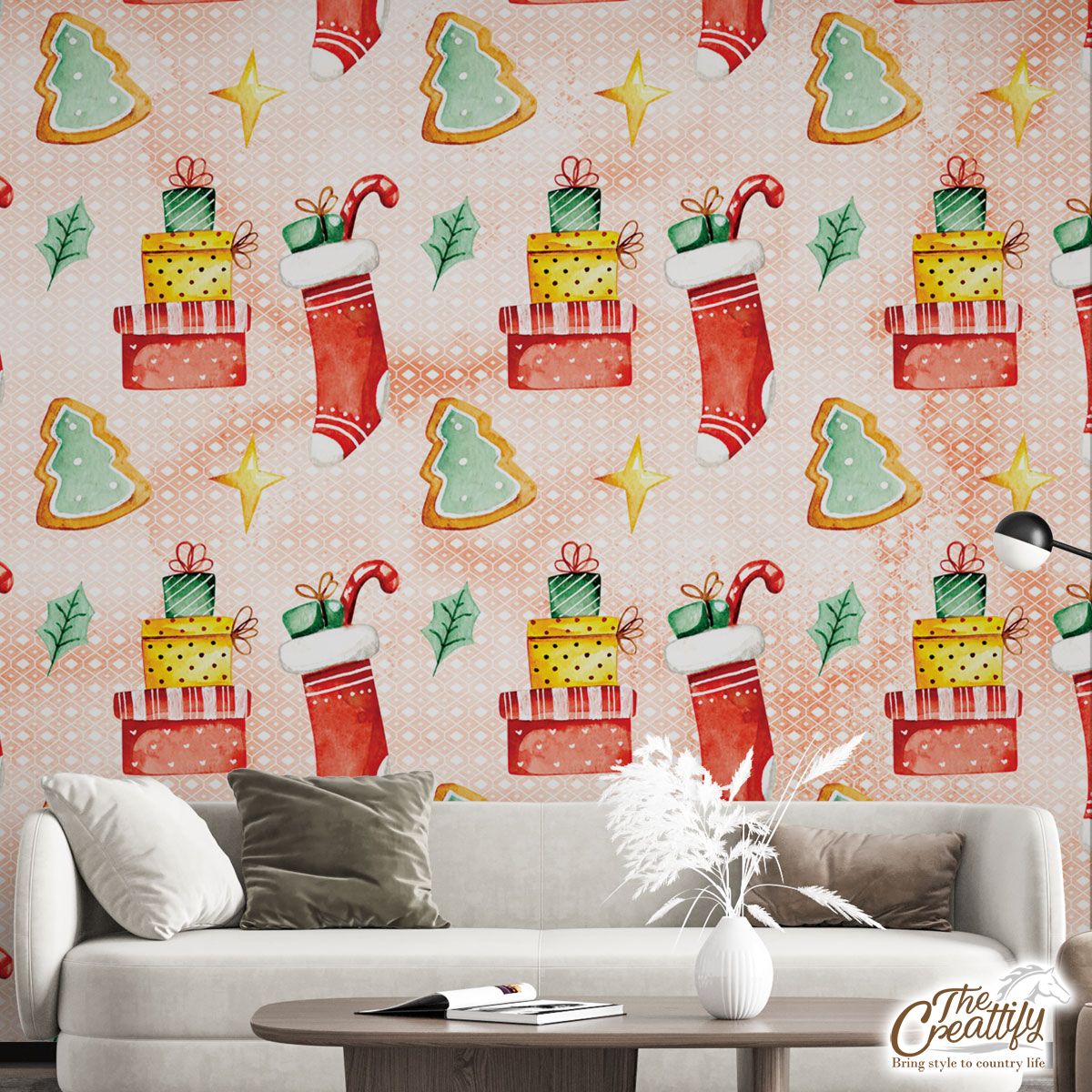 Gingerbread, Christmas Tree, Red Socks With Candy Canes Wall Mural