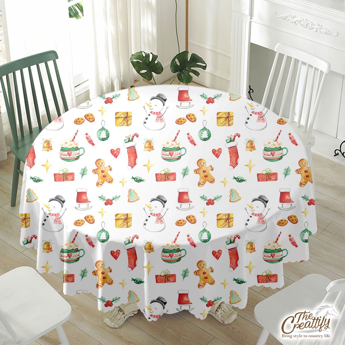 Snowman, Gingerbread And Christmas Gifts Waterproof Tablecloth