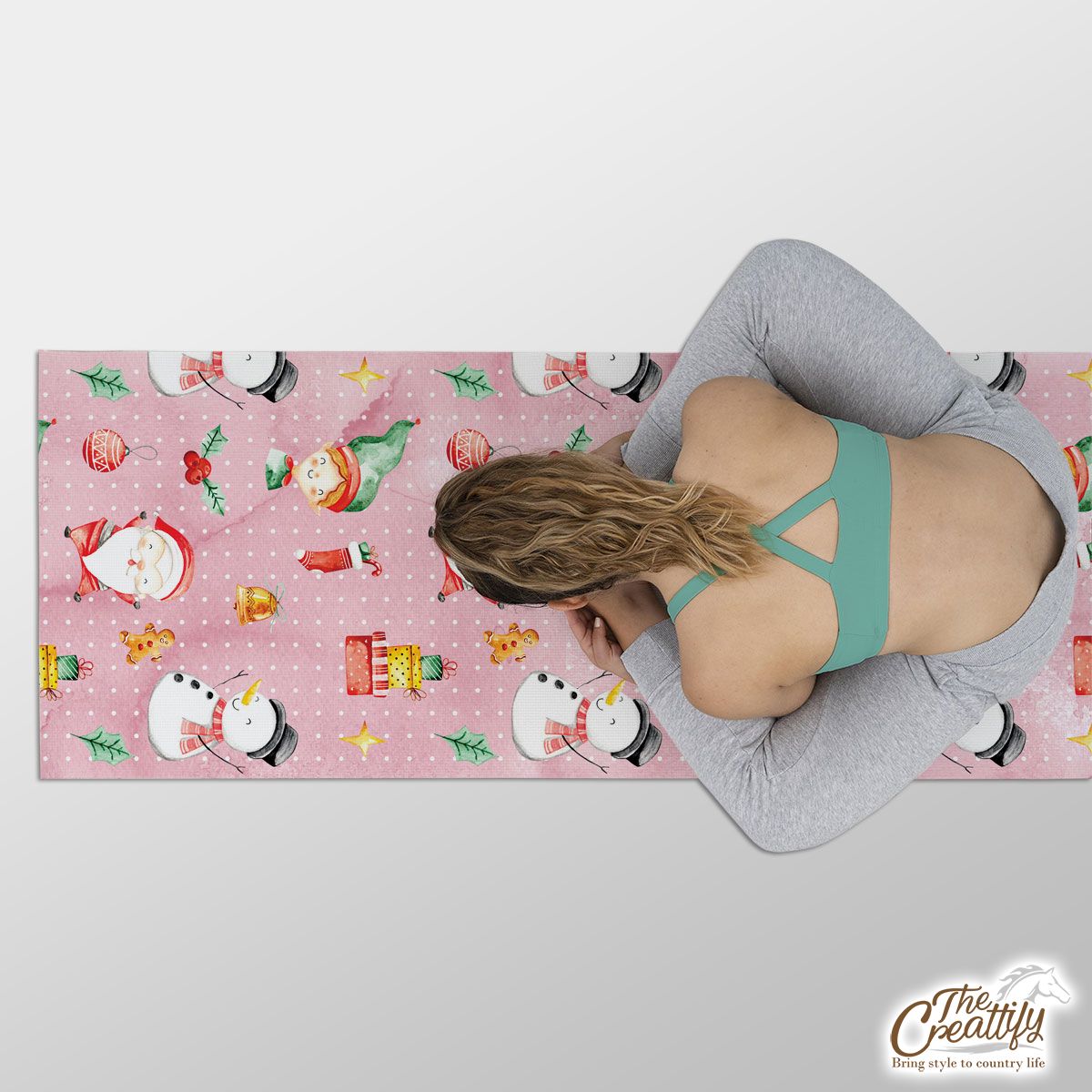 Santa Clause, Snowman And Christmas Elf With Christmas Gifts Yoga Mat