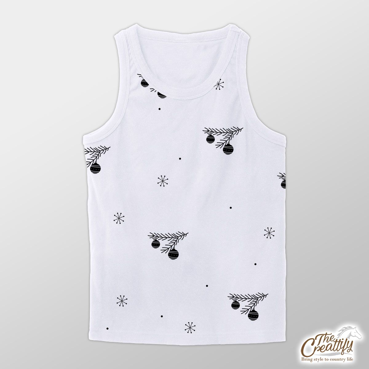 Black And White Christmas Balls With Pine Tree Branch On The Snowflake Clipart Background Unisex Tank Top