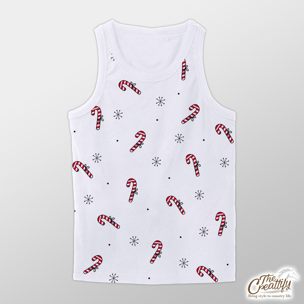 Hand Drawn Candy Canes, Snowflake Clipart Seamless White Pattern Unisex Tank Top