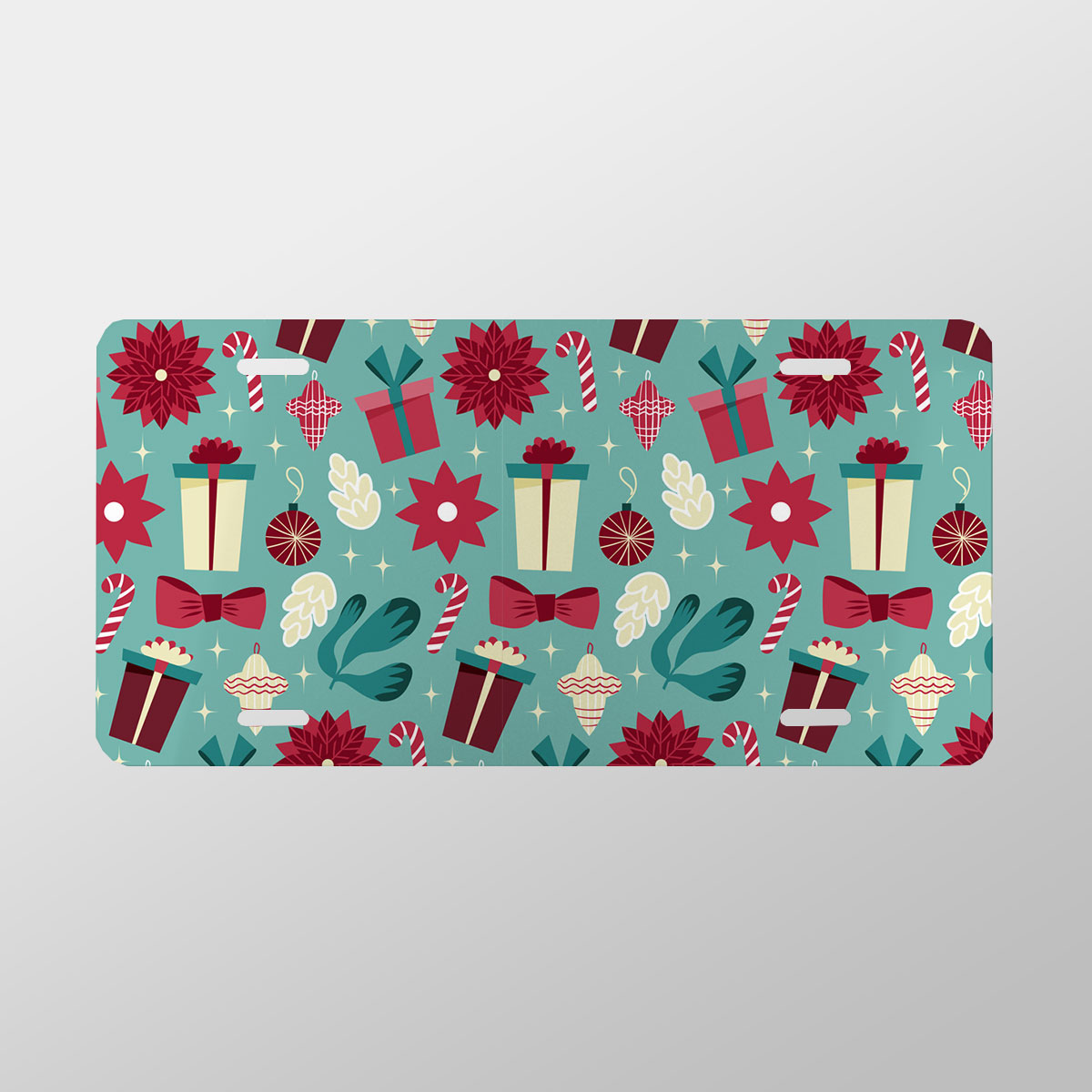 Christmas Gift, Candy Cane On Blue Background Vanity Plate