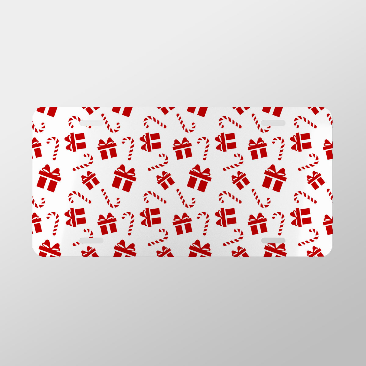 Christmas Gifts And Candy Canes Seamless White Pattern Vanity Plate