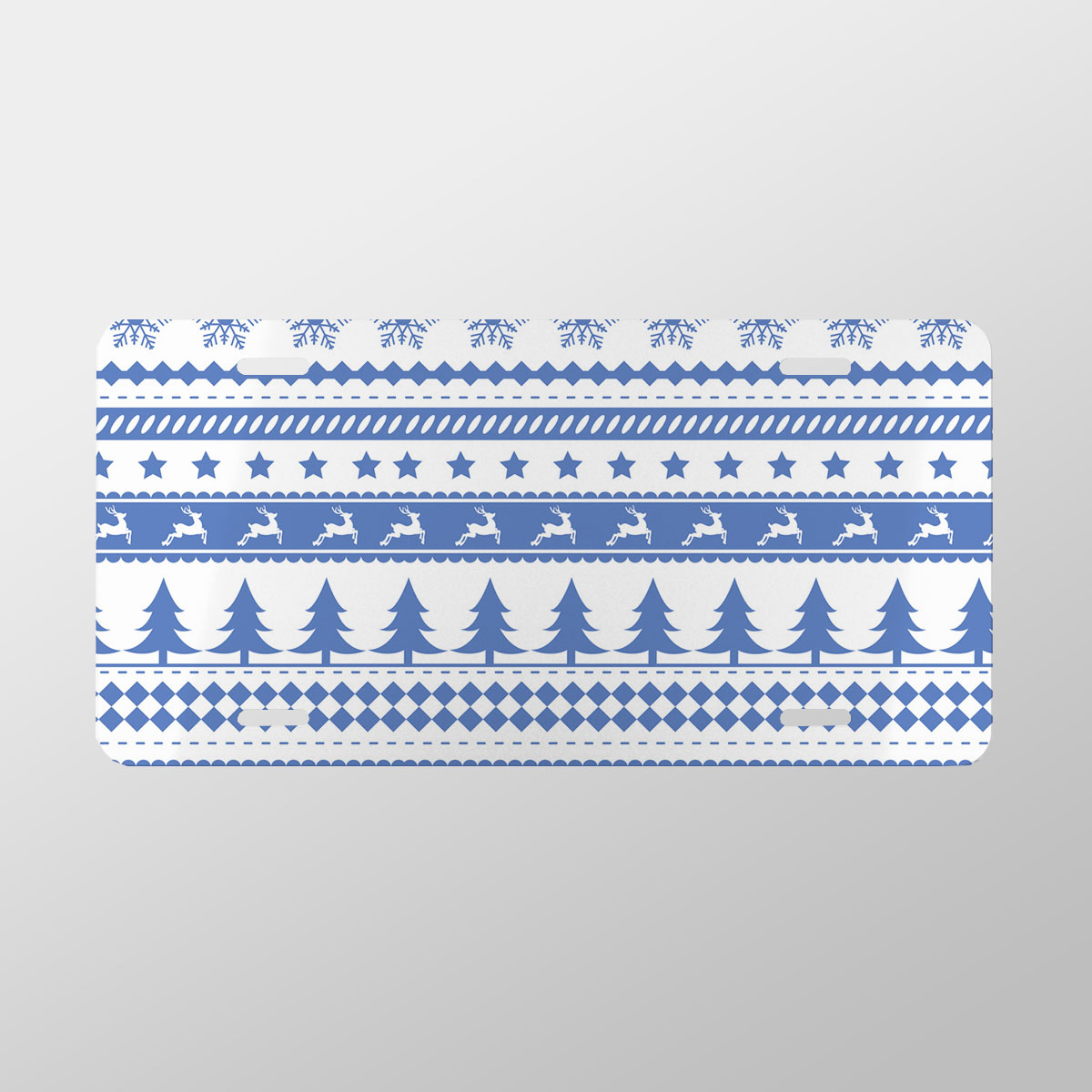 Christmas Pine Tree Silhouette, Reindeer And Snowflake Seamless Blue Pattern Vanity Plate