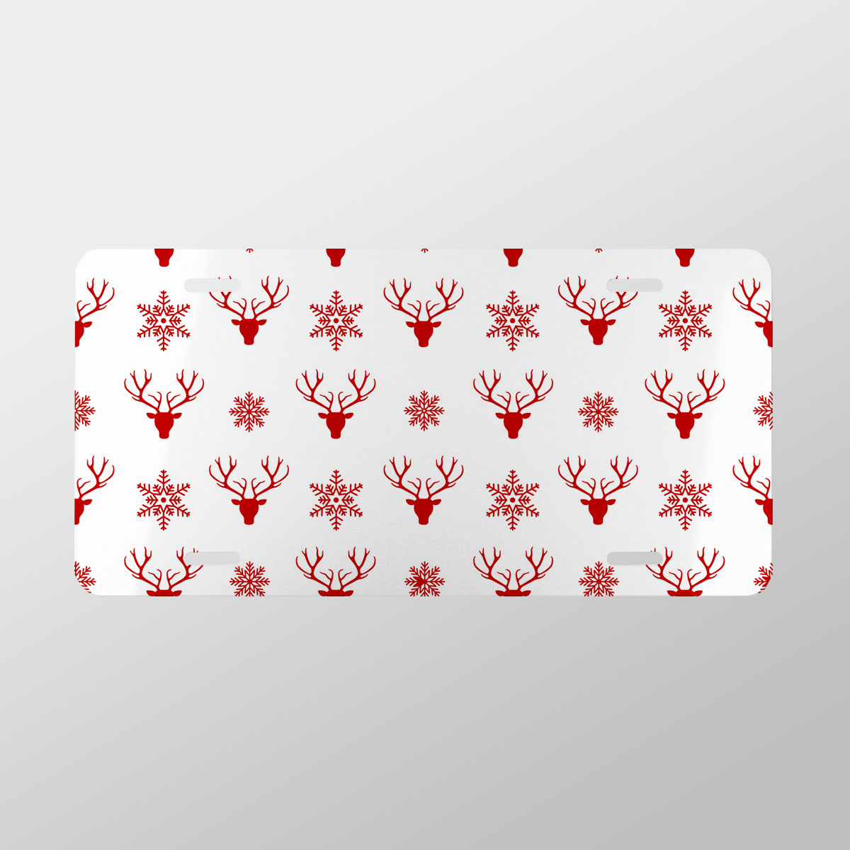 Christmas Reindeer And Snowflake Clipart Seamless White Pattern Vanity Plate