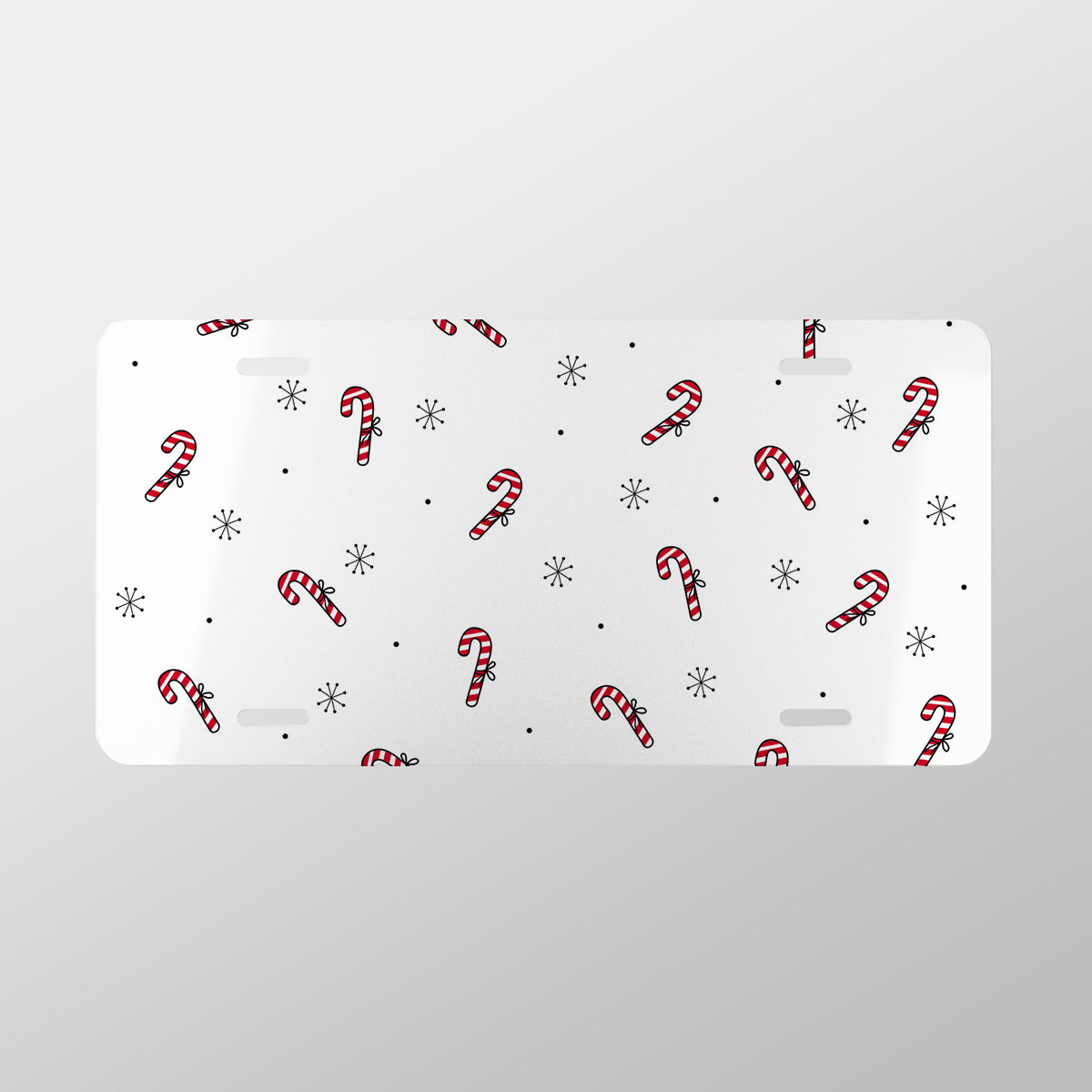 Hand Drawn Candy Canes, Snowflake Clipart Seamless White Pattern Vanity Plate