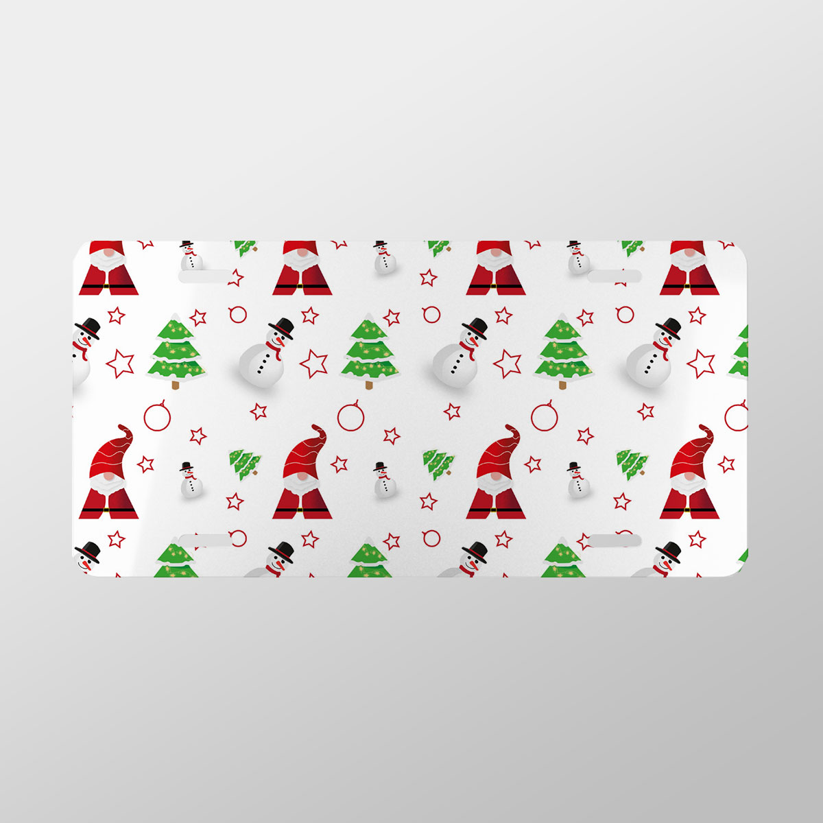 Santa Claus, Snowman Clipart And Pine Tree Silhouette Seamless Pattern Vanity Plate