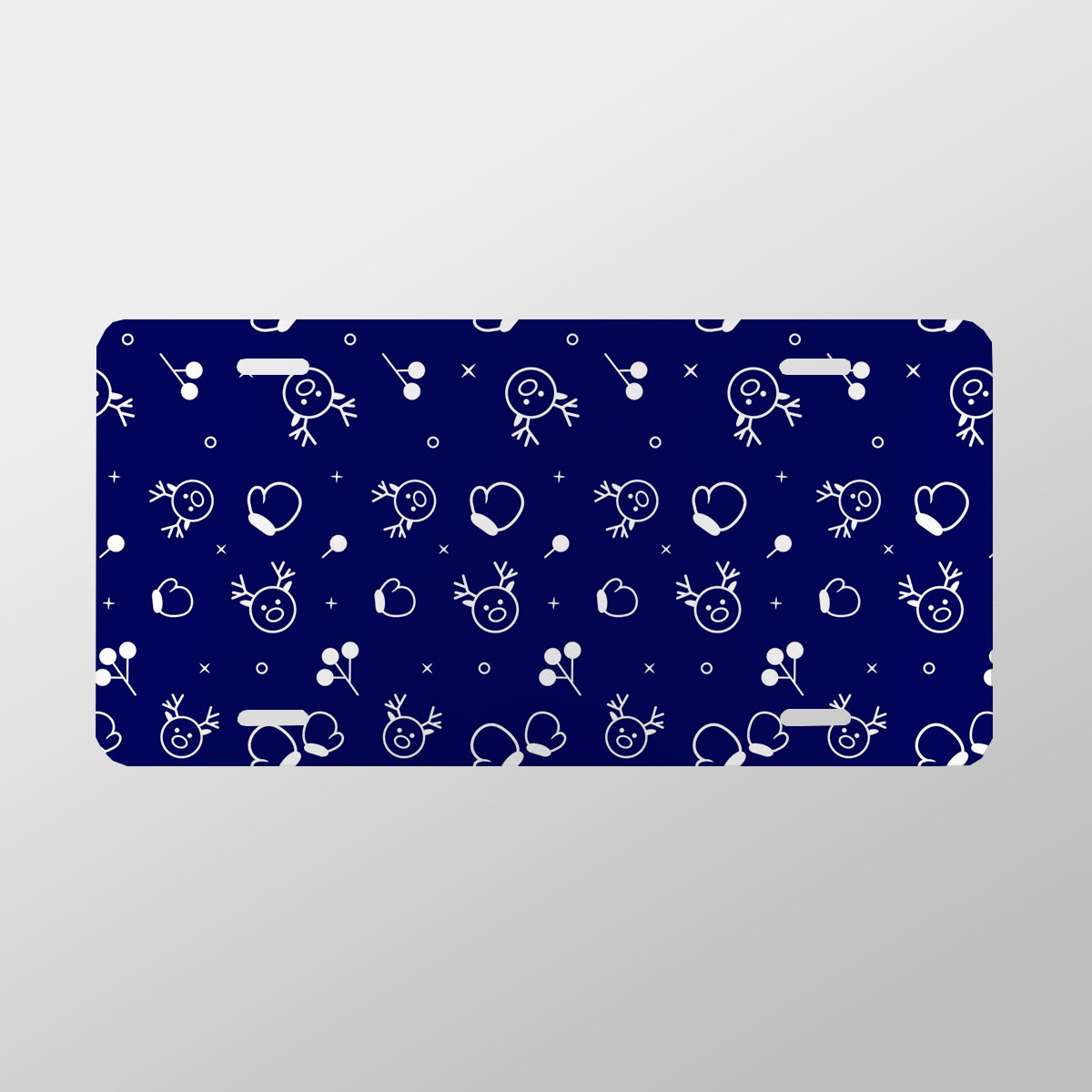 White And Blue Christmas Gloves And Reindeer Vanity Plate