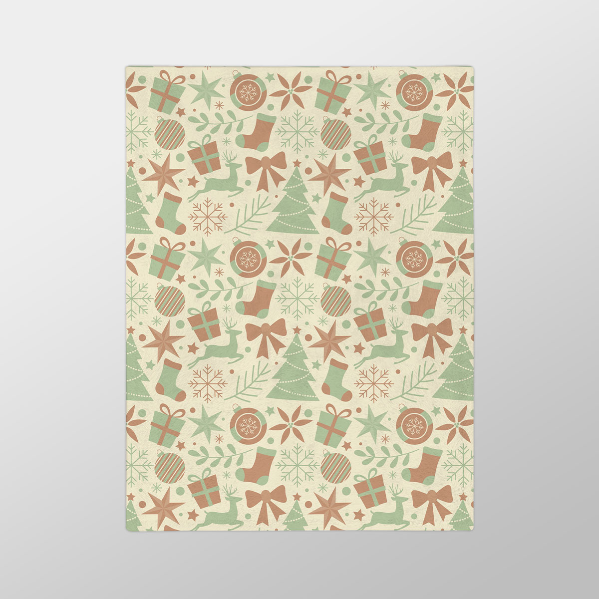 Christmas Gifts, Pine Tree and Red Socks On The Snowflake Background Velveteen Minky Blanket